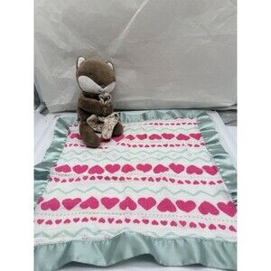 Aden + Anais Essentials Pink Heart Cotton Lovey Satin Edge & Carters Fox Rattle